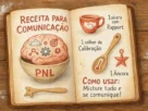 "Ilustração de livro aberto com receita visual para comunicação usando PNL, incluindo rapport, calibração e âncora"