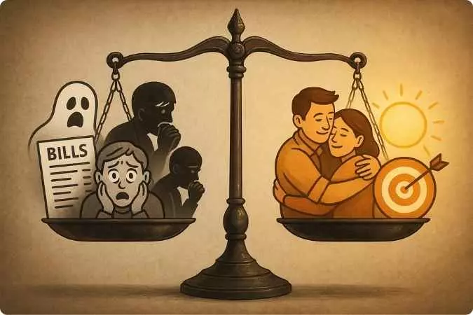 "Balança equilibrando responsabilidades e metas, mostrando o poder das decisões conscientes."