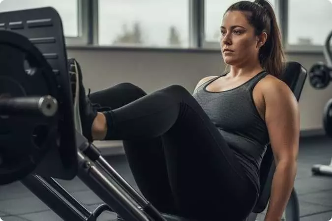 mulher treinando na academia simbolizando o esforço físico e mental para superar o efeito sanfona